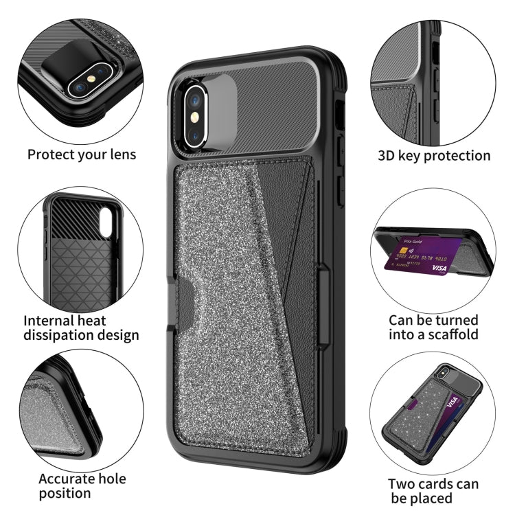 For iPhone X / XS Glitter Magnetic Card Bag Leather Case