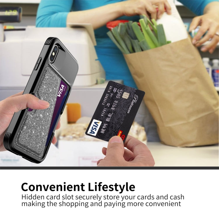 For iPhone X / XS Glitter Magnetic Card Bag Leather Case