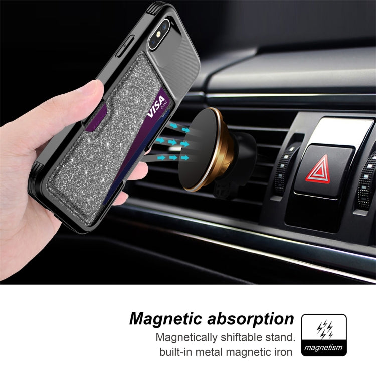 For iPhone X / XS Glitter Magnetic Card Bag Leather Case