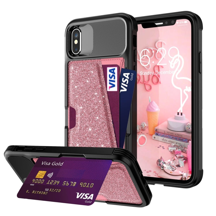 For iPhone X / XS Glitter Magnetic Card Bag Leather Case