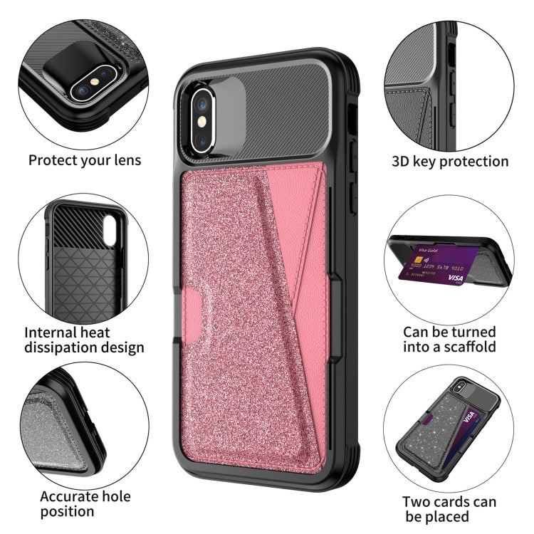 For iPhone X / XS Glitter Magnetic Card Bag Leather Case