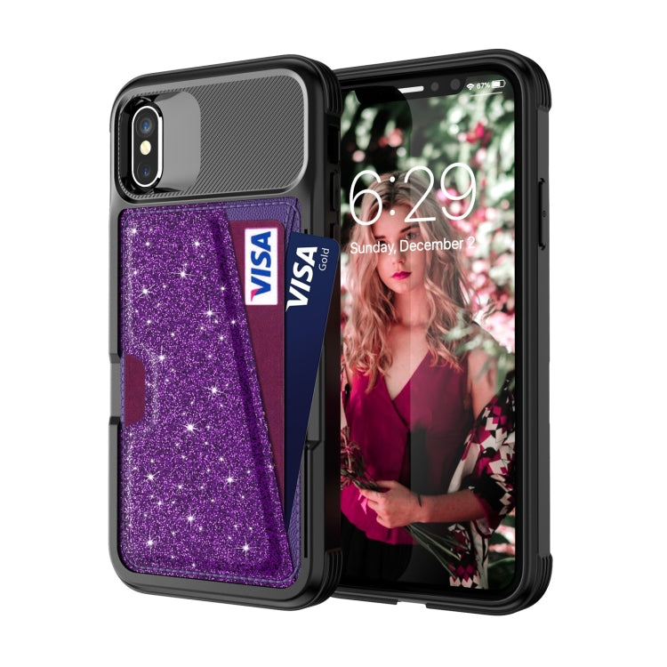 For iPhone X / XS Glitter Magnetic Card Bag Leather Case
