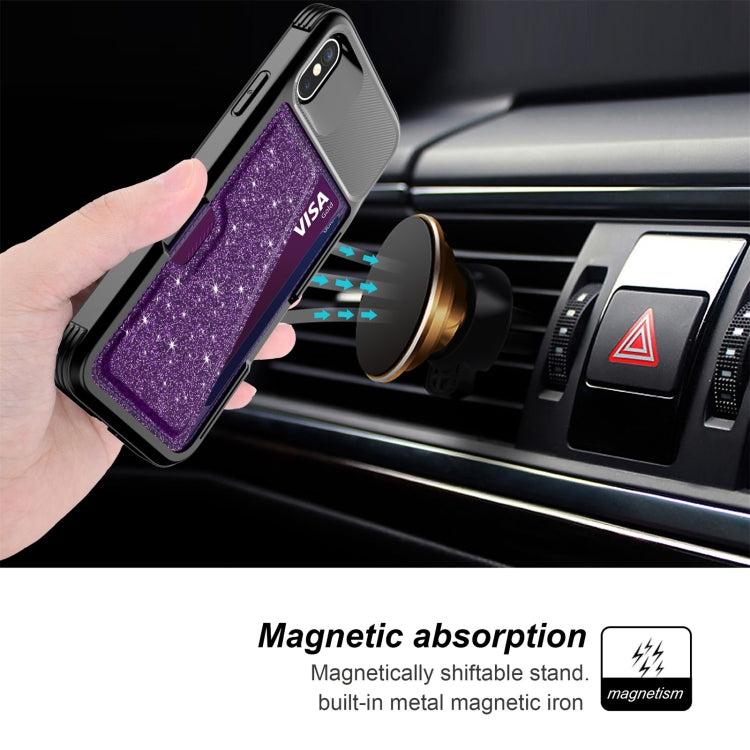 For iPhone X / XS Glitter Magnetic Card Bag Leather Case