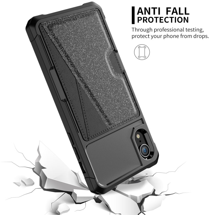 For iPhone XR Glitter Magnetic Card Bag Phone Case