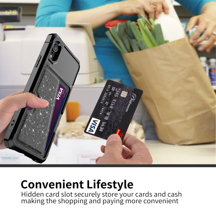 For iPhone XR Glitter Magnetic Card Bag Phone Case