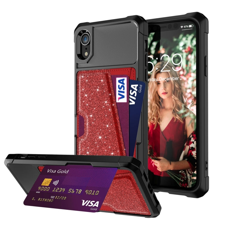 For iPhone XR Glitter Magnetic Card Bag Phone Case