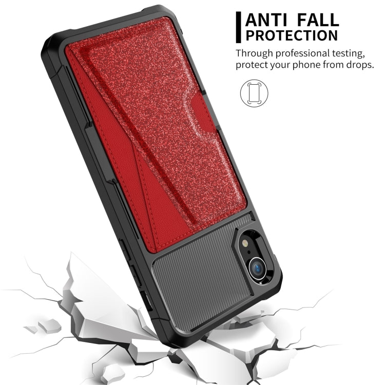 For iPhone XR Glitter Magnetic Card Bag Phone Case