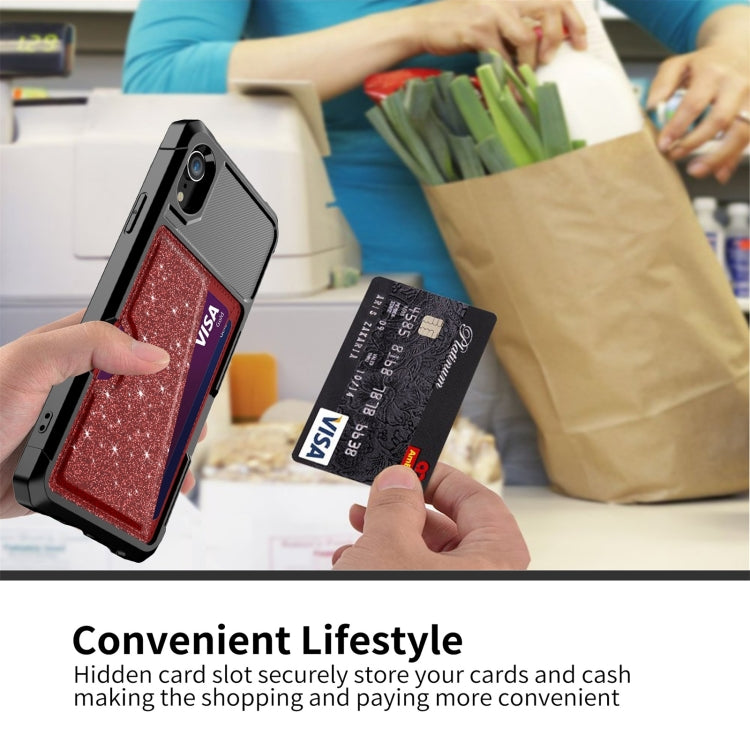 For iPhone XR Glitter Magnetic Card Bag Phone Case