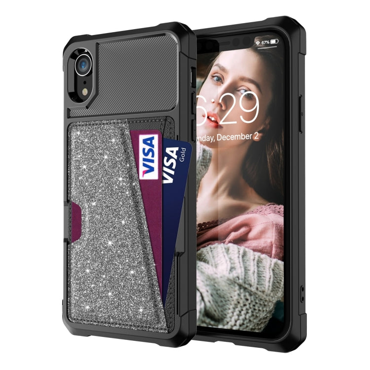 For iPhone XR Glitter Magnetic Card Bag Phone Case