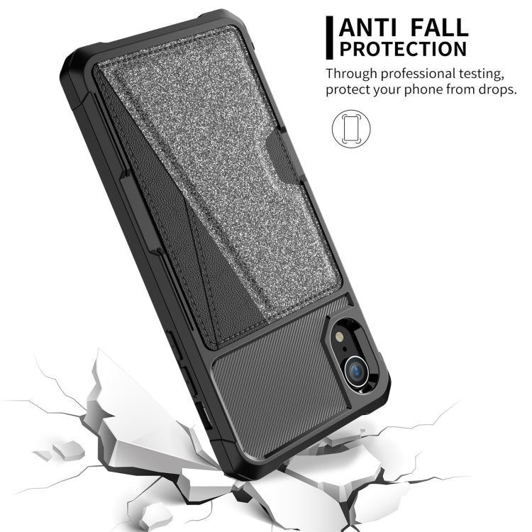 For iPhone XR Glitter Magnetic Card Bag Phone Case