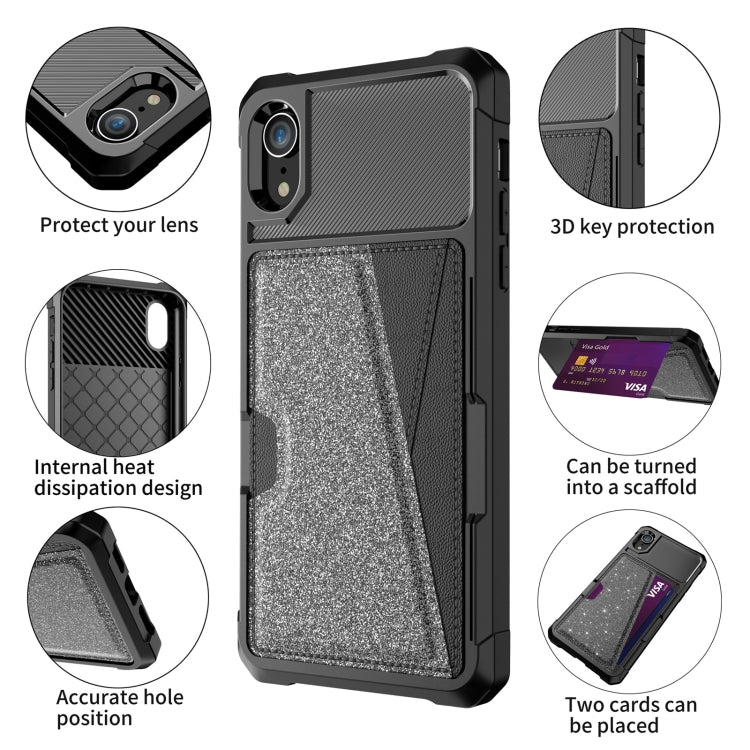 For iPhone XR Glitter Magnetic Card Bag Phone Case