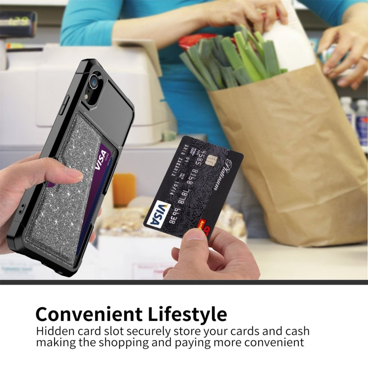 For iPhone XR Glitter Magnetic Card Bag Phone Case