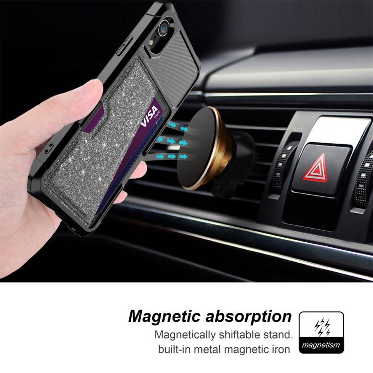 For iPhone XR Glitter Magnetic Card Bag Phone Case