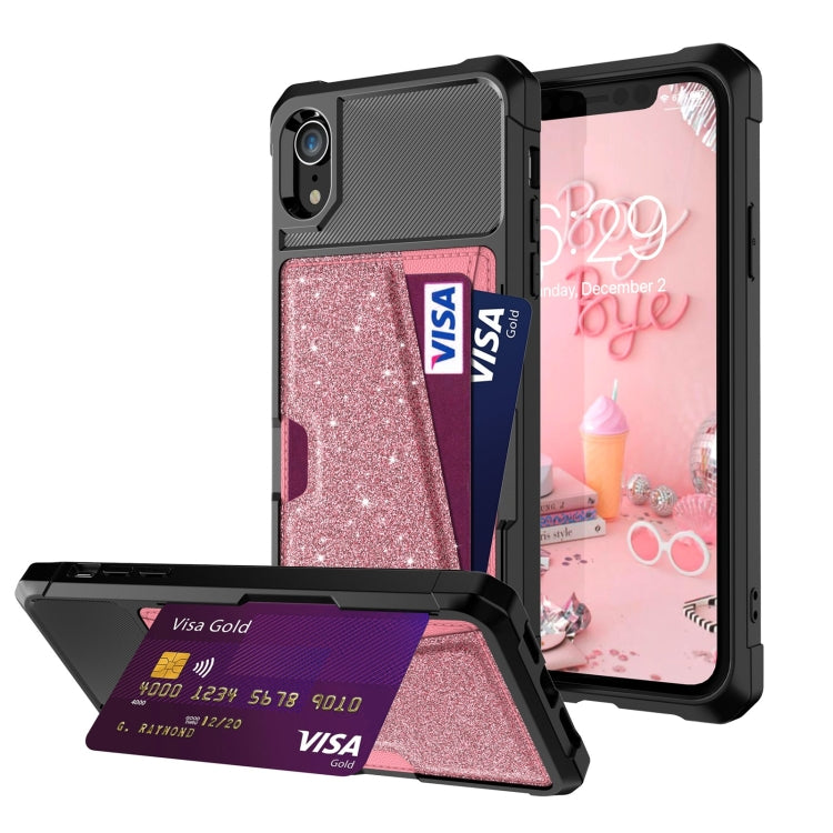 For iPhone XR Glitter Magnetic Card Bag Phone Case