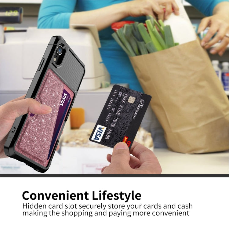 For iPhone XR Glitter Magnetic Card Bag Phone Case