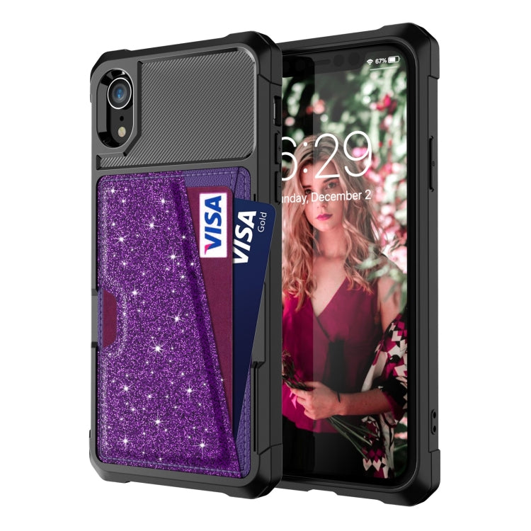 For iPhone XR Glitter Magnetic Card Bag Phone Case