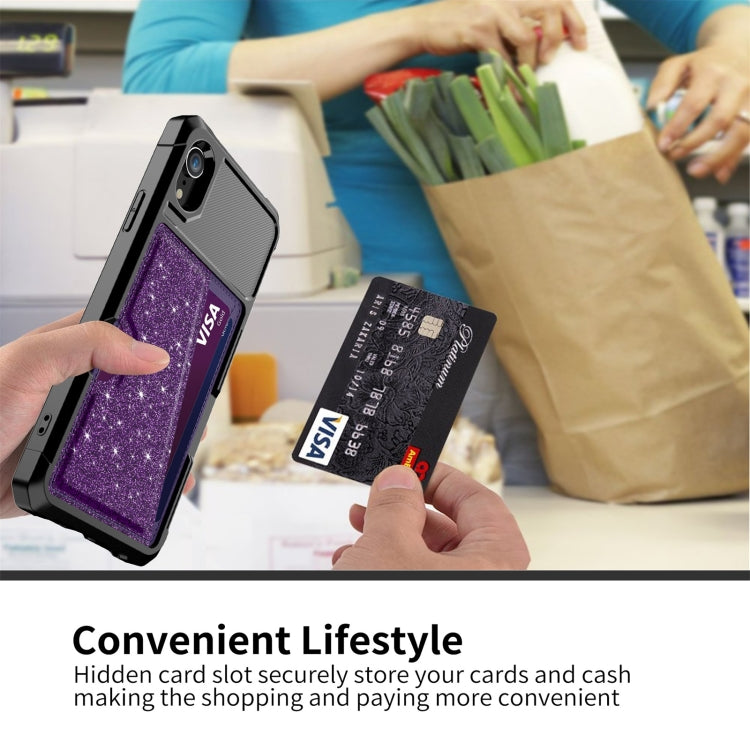 For iPhone XR Glitter Magnetic Card Bag Phone Case