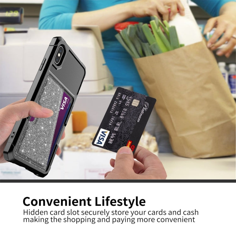 For iPhone XS Max Glitter Magnetic Card Bag