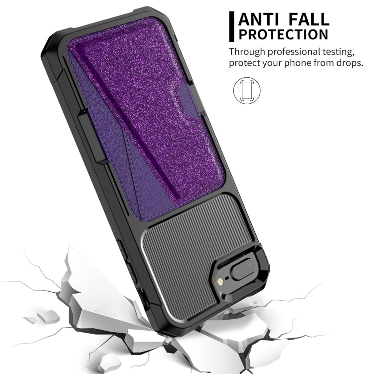 Glitter Magnetic Card Bag Phone Case For iPhone 8 Plus / 7 Plus / 6 Plus(Purple)