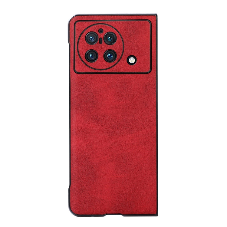 For vivo X Fold Accurate Hole Two-color Calf Texture PU Phone Case