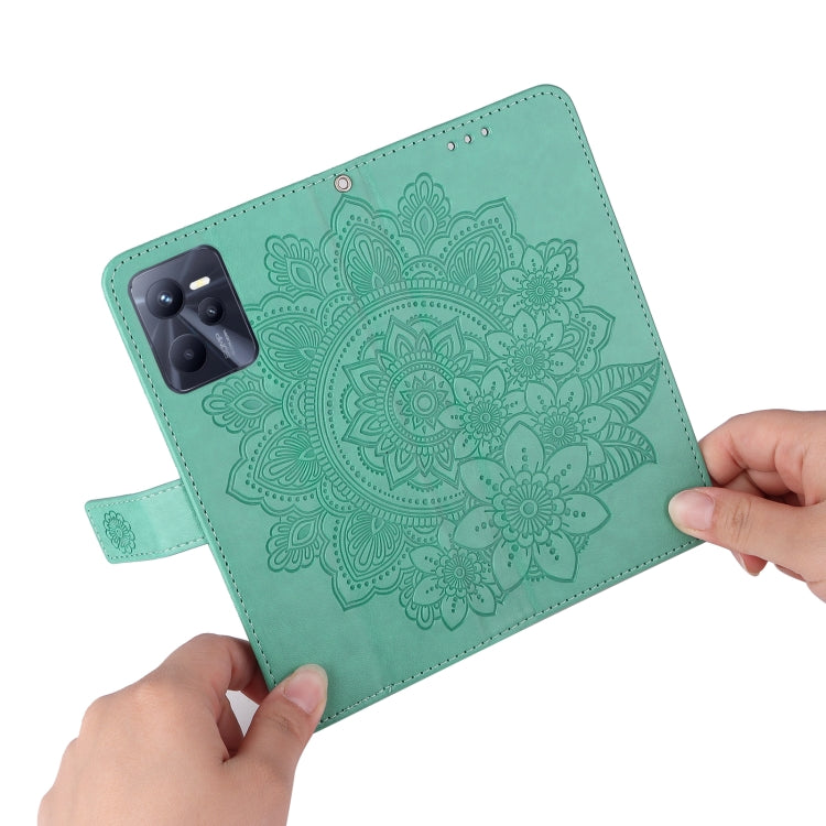 For OPPO Realme C35 7-petal Flowers Embossing Pattern Horizontal Flip Leather Case