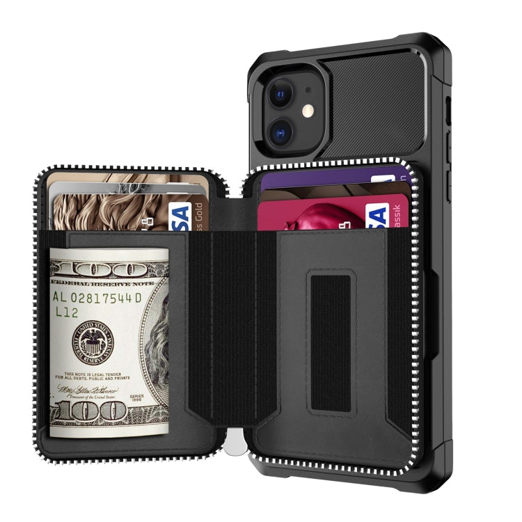 For iPhone 12 mini Zipper Wallet Card Bag PU Back Case