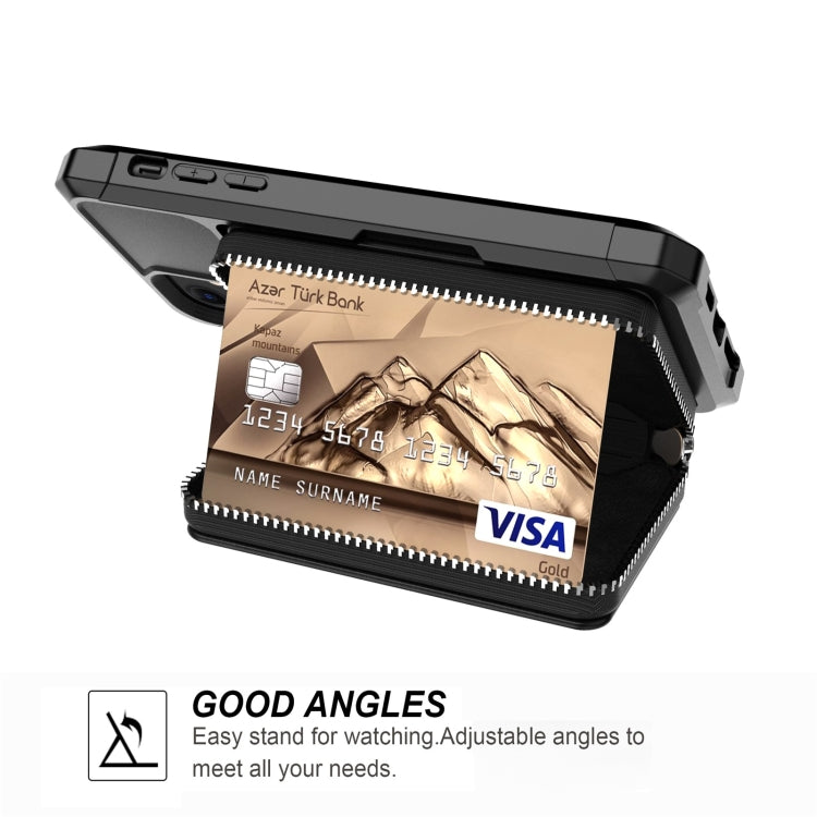 For iPhone 12 mini Zipper Wallet Card Bag PU Back Case