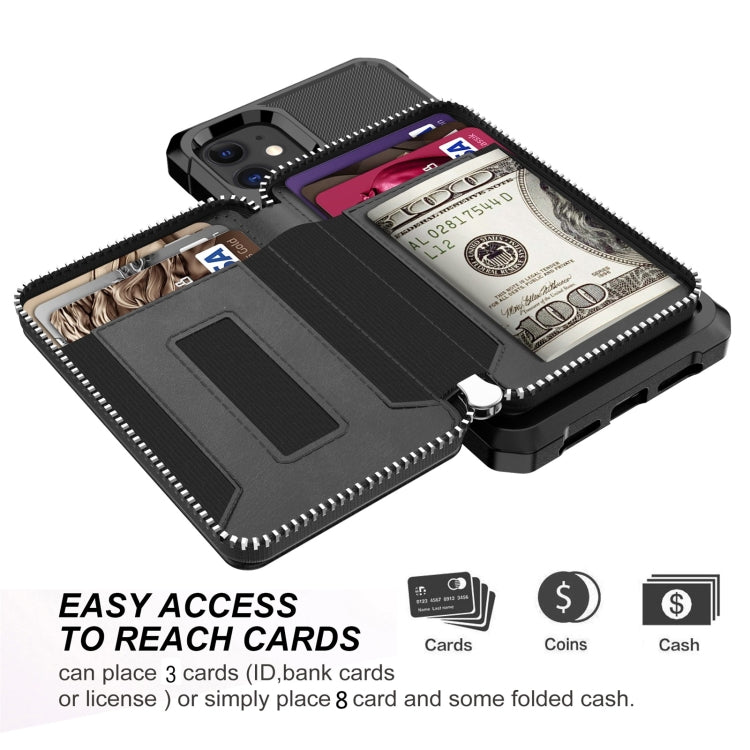 For iPhone 12 mini Zipper Wallet Card Bag PU Back Case