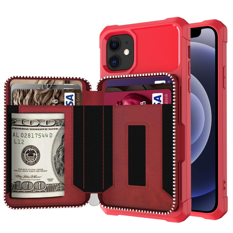 For iPhone 12 mini Zipper Wallet Card Bag PU Back Case