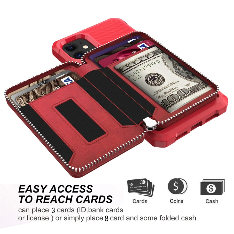 For iPhone 12 mini Zipper Wallet Card Bag PU Back Case