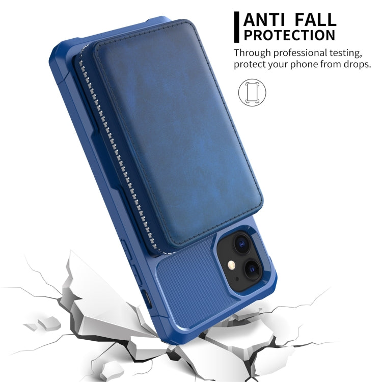 For iPhone 12 mini Zipper Wallet Card Bag PU Back Case