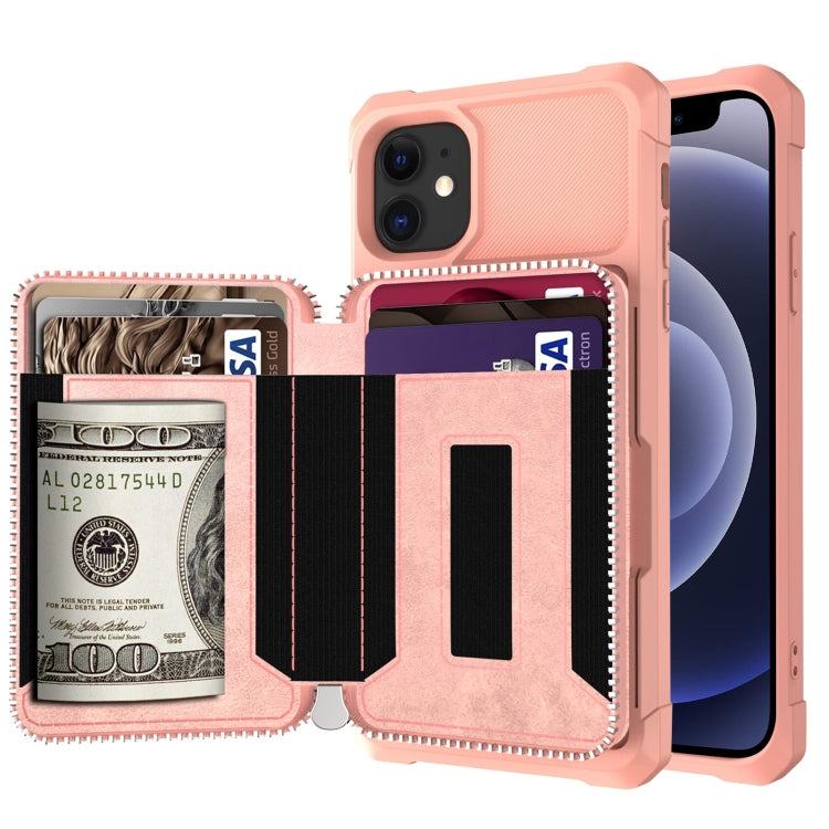 For iPhone 12 mini Zipper Wallet Card Bag PU Back Case