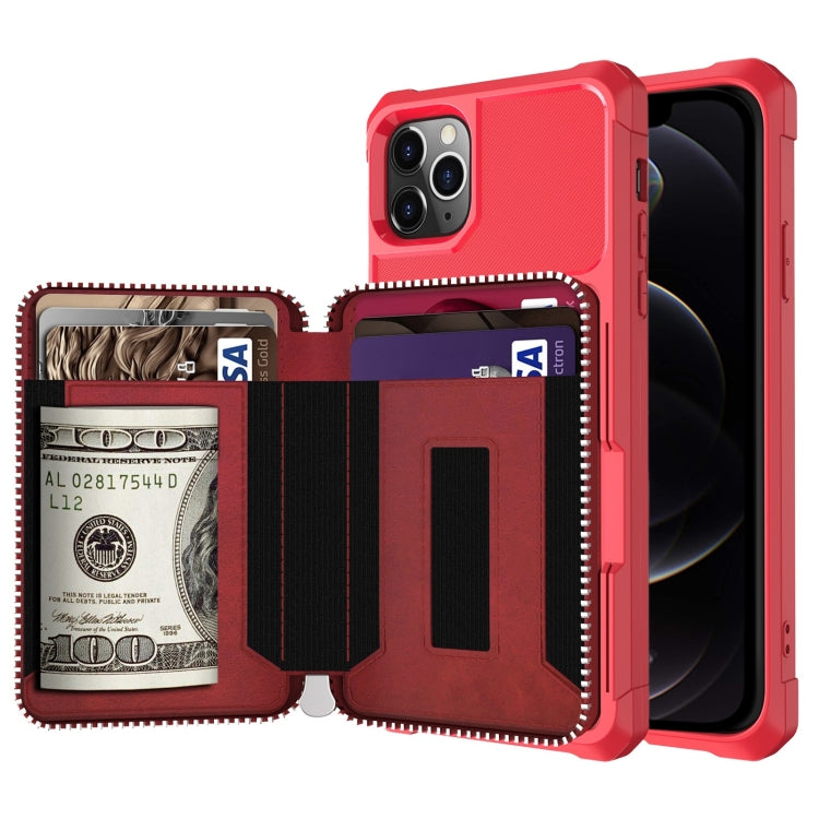 For iPhone 12 / 12 Pro Zipper Wallet Card Bag PU Back Case
