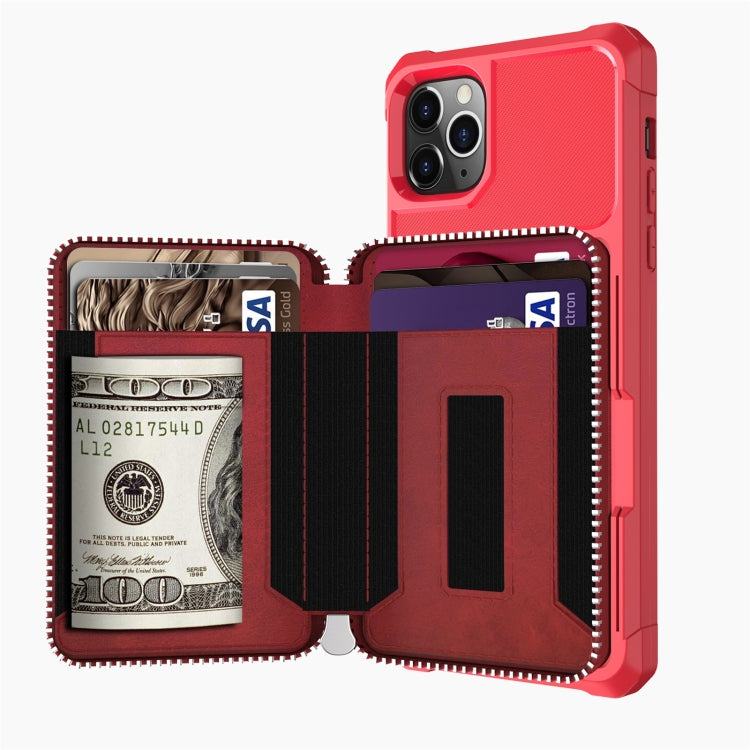 For iPhone 12 / 12 Pro Zipper Wallet Card Bag PU Back Case