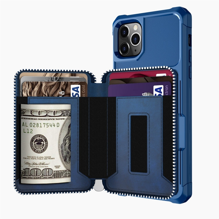 For iPhone 12 / 12 Pro Zipper Wallet Card Bag PU Back Case