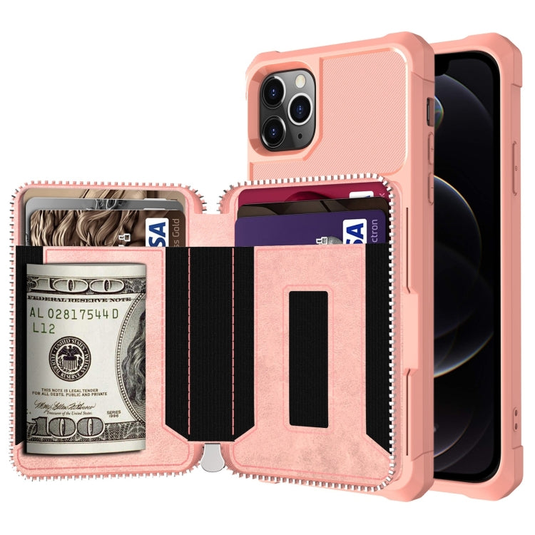 For iPhone 12 / 12 Pro Zipper Wallet Card Bag PU Back Case