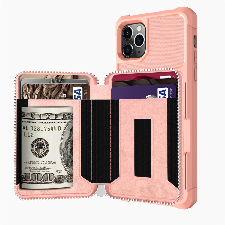 For iPhone 12 / 12 Pro Zipper Wallet Card Bag PU Back Case