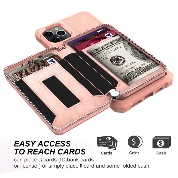 For iPhone 12 / 12 Pro Zipper Wallet Card Bag PU Back Case