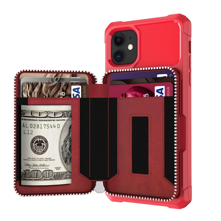 For iPhone 11 Zipper Wallet Card Bag PU Back Case
