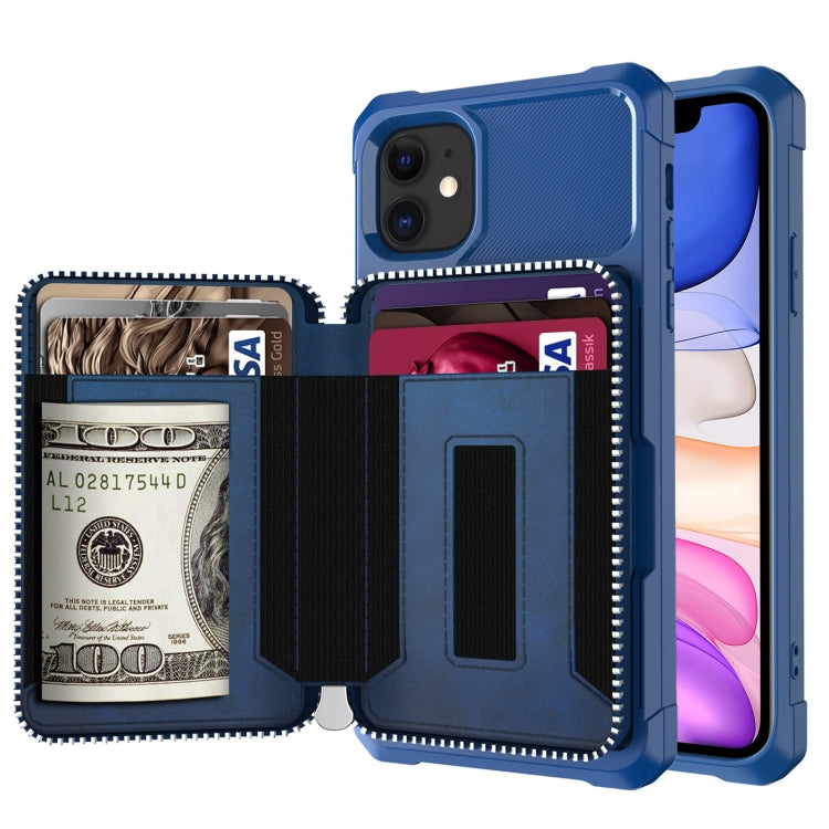 For iPhone 11 Zipper Wallet Card Bag PU Back Case