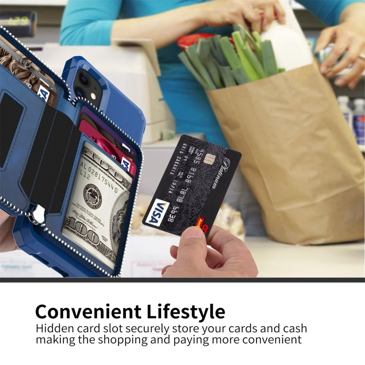 For iPhone 11 Zipper Wallet Card Bag PU Back Case