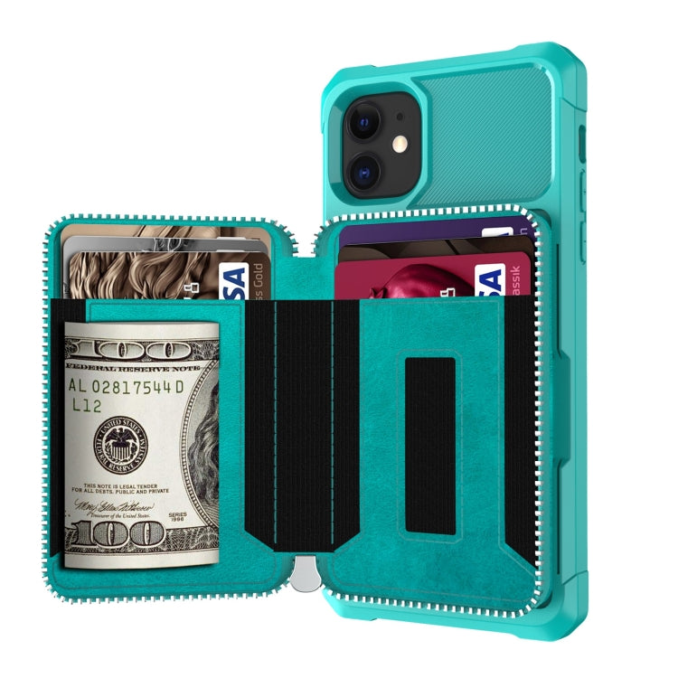 For iPhone 11 Zipper Wallet Card Bag PU Back Case