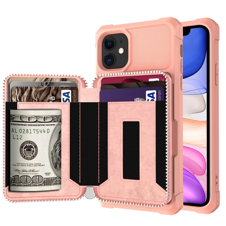 For iPhone 11 Zipper Wallet Card Bag PU Back Case