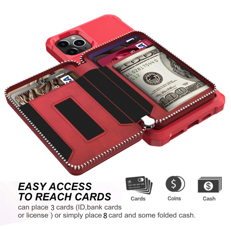 For iPhone 11 Pro Zipper Wallet Card Bag PU Back Case