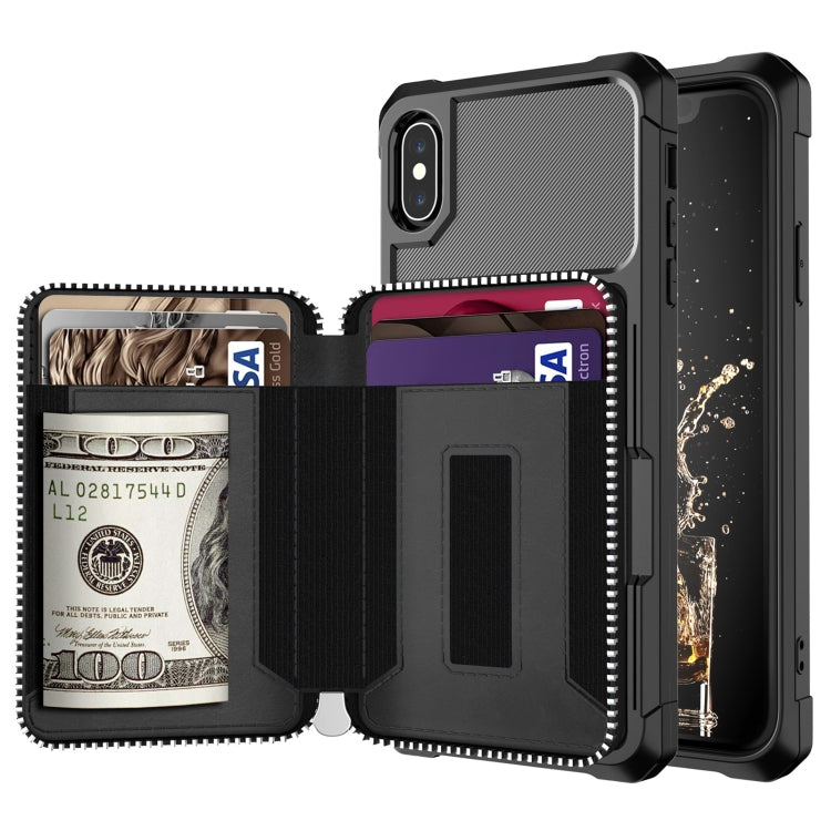 For iPhone X / XS Zipper Wallet Card Bag PU Back Case