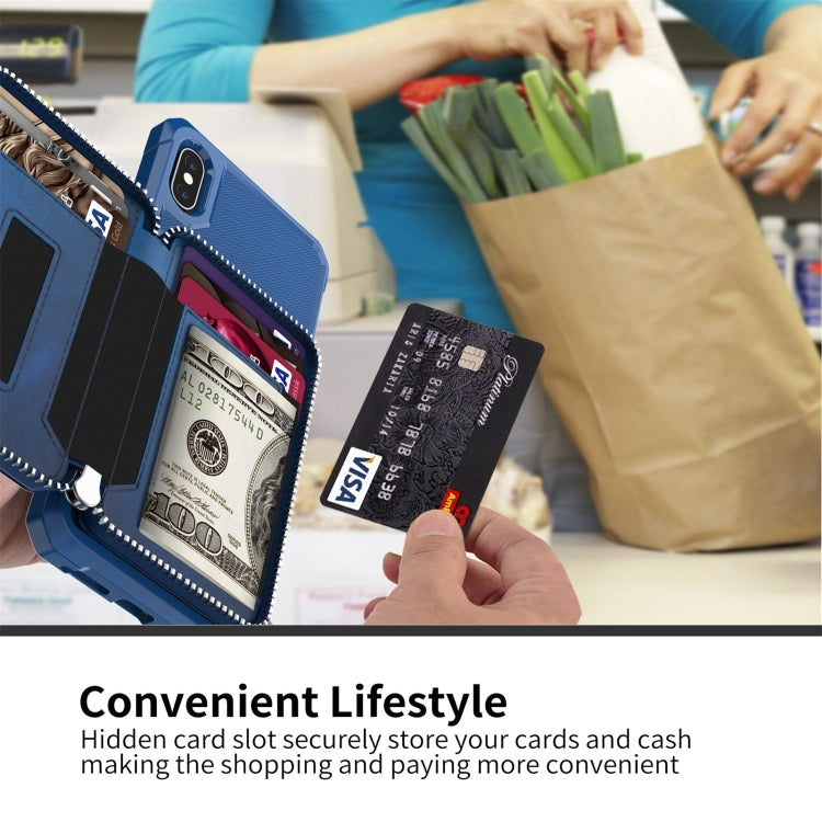 For iPhone X / XS Zipper Wallet Card Bag PU Back Case