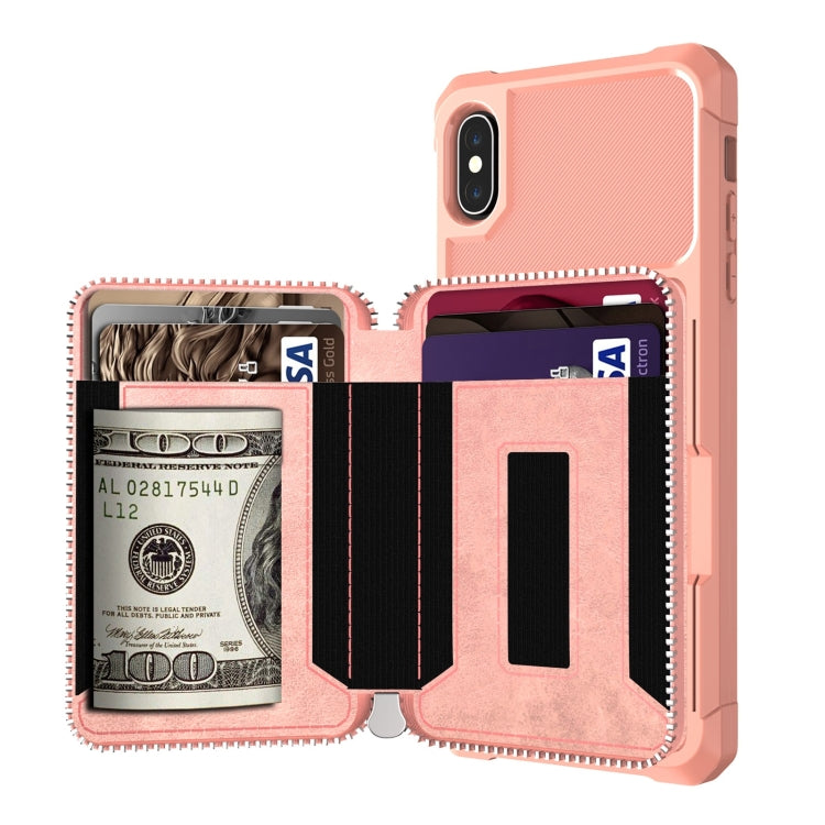 For iPhone X / XS Zipper Wallet Card Bag PU Back Case