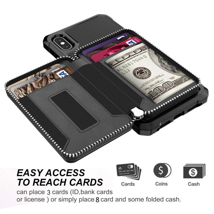 For iPhone XR Zipper Wallet Card Bag PU Back Case