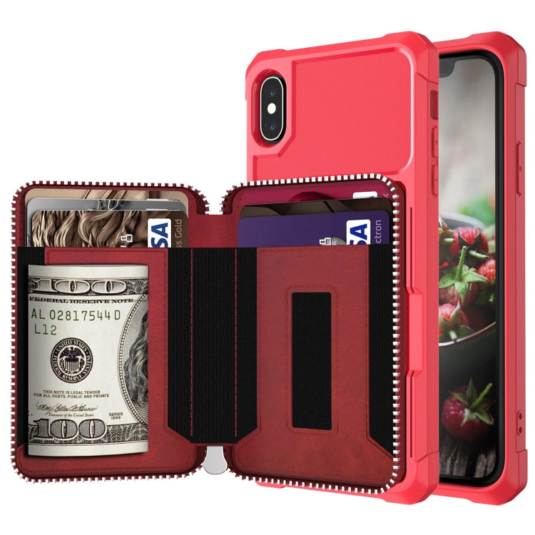 For iPhone XR Zipper Wallet Card Bag PU Back Case
