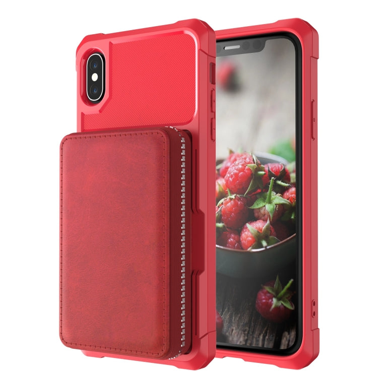 For iPhone XR Zipper Wallet Card Bag PU Back Case
